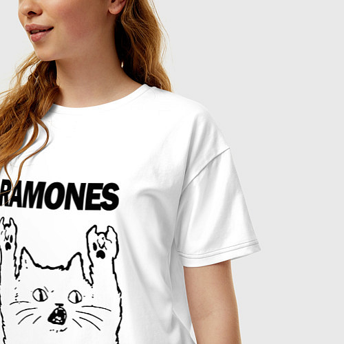 Женская футболка оверсайз Ramones - rock cat / Белый – фото 3