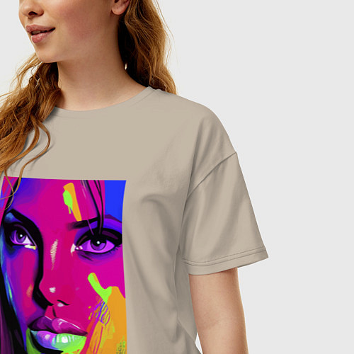 Женская футболка оверсайз Эскиз лица девушки - авангард / Миндальный – фото 3