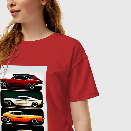 Женская футболка оверсайз Рэтро автомобили / Красный – фото 3
