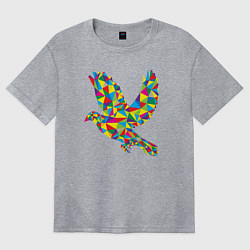 Футболка оверсайз женская Разноцветная птичка, цвет: меланж
