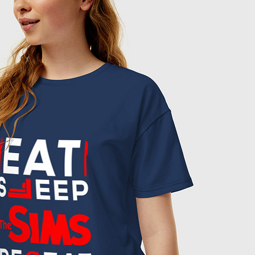 Женская футболка оверсайз Надпись eat sleep The Sims repeat / Тёмно-синий – фото 3