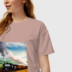 Футболка оверсайз женская Ретро поезд, цвет: пыльно-розовый — фото 2