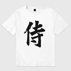 Футболка оверсайз женская Иероглиф - самурай, цвет: белый