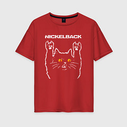 Футболка оверсайз женская Nickelback rock cat, цвет: красный