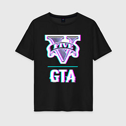 Футболка оверсайз женская GTA в стиле glitch и баги графики, цвет: черный