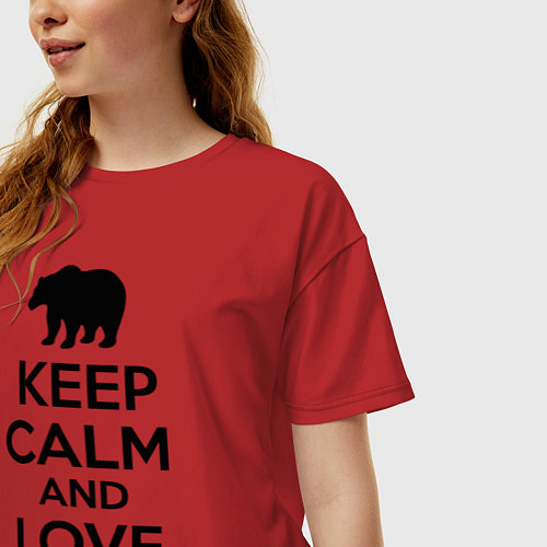 Женская футболка оверсайз Keep Calm & Love Bears / Красный – фото 3