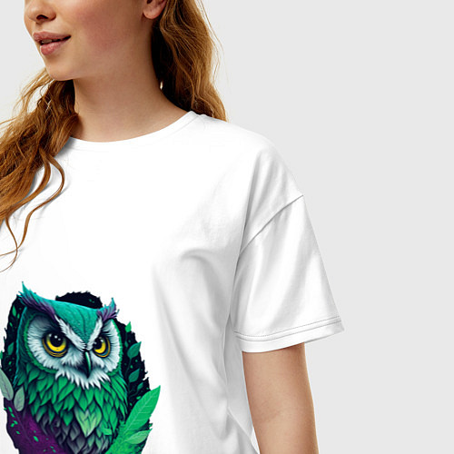 Женская футболка оверсайз Изумрудная сова / Белый – фото 3