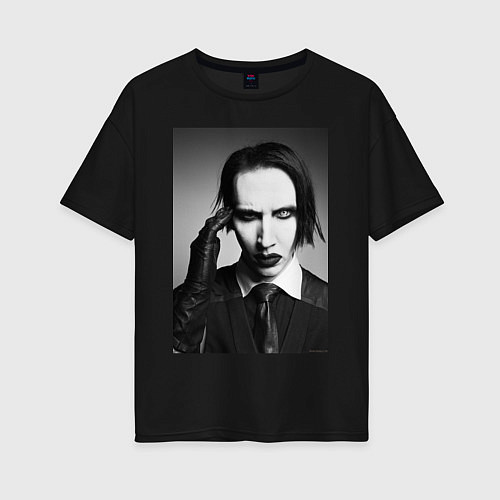 Женская футболка оверсайз Marilyn Manson looks at you / Черный – фото 1