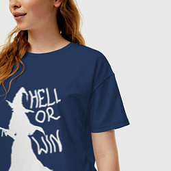 Футболка оверсайз женская Hell or win white, цвет: тёмно-синий — фото 2