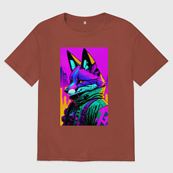 Футболка оверсайз женская Cool fox - cyberpunk - neural network, цвет: кирпичный