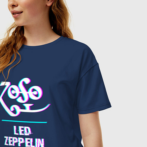 Женская футболка оверсайз Led Zeppelin glitch rock / Тёмно-синий – фото 3