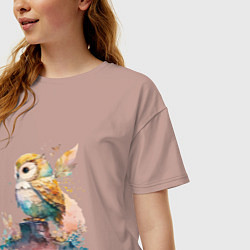 Футболка оверсайз женская Акварельная милая сова, цвет: пыльно-розовый — фото 2