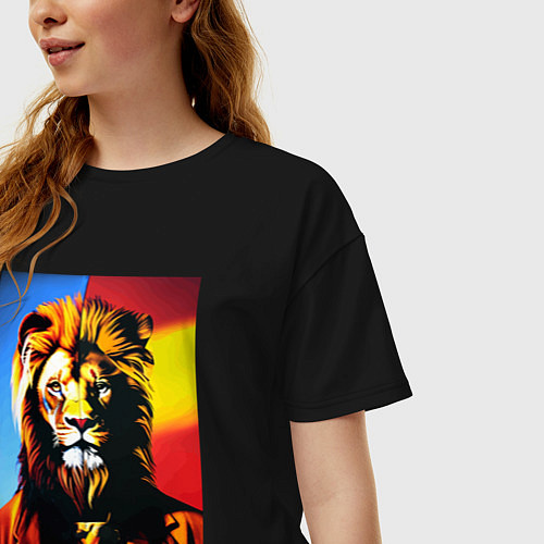 Женская футболка оверсайз Модный лев - нейросеть - мода / Черный – фото 3