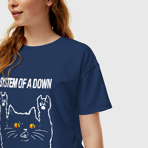 Женская футболка оверсайз System of a Down rock cat / Тёмно-синий – фото 3