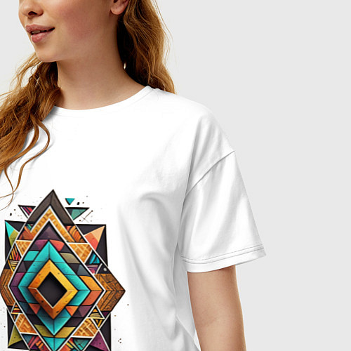 Женская футболка оверсайз Этнический ромб / Белый – фото 3