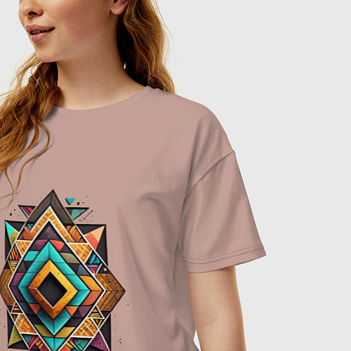 Женская футболка оверсайз Этнический ромб / Пыльно-розовый – фото 3