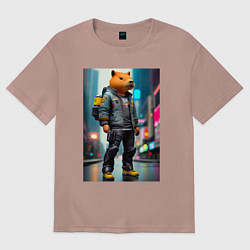 Футболка оверсайз женская Cool Capy - New York - cyberpunk - neural network, цвет: пыльно-розовый