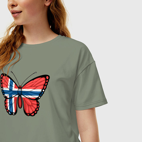 Женская футболка оверсайз Норвегия бабочка / Авокадо – фото 3