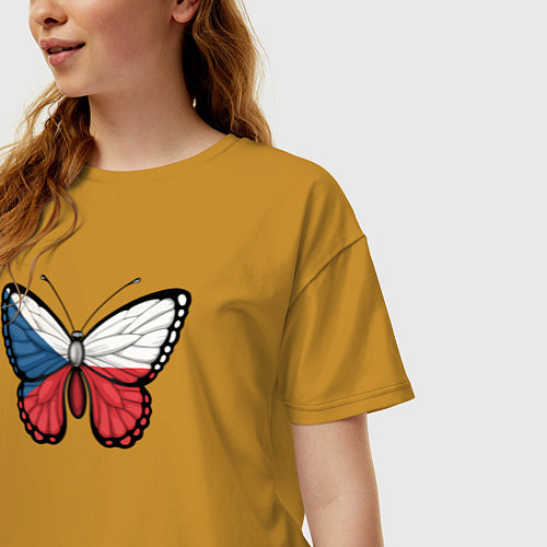 Женская футболка оверсайз Чехия бабочка / Горчичный – фото 3