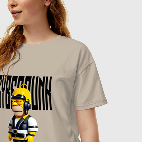 Женская футболка оверсайз Homer Simpson - cyberpunk - neural network / Миндальный – фото 3