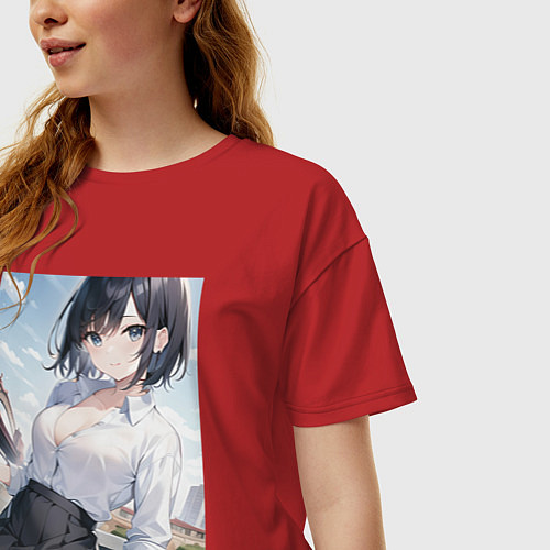 Женская футболка оверсайз Anime girl in town / Красный – фото 3