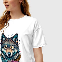 Футболка оверсайз женская Лесной яркий волк, цвет: белый — фото 2