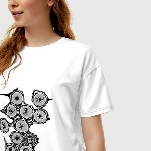 Женская футболка оверсайз Пиктограммы в паттерне / Белый – фото 3