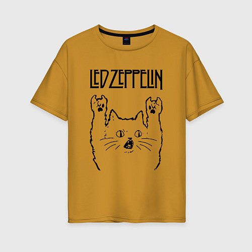 Женская футболка оверсайз Led Zeppelin - rock cat / Горчичный – фото 1