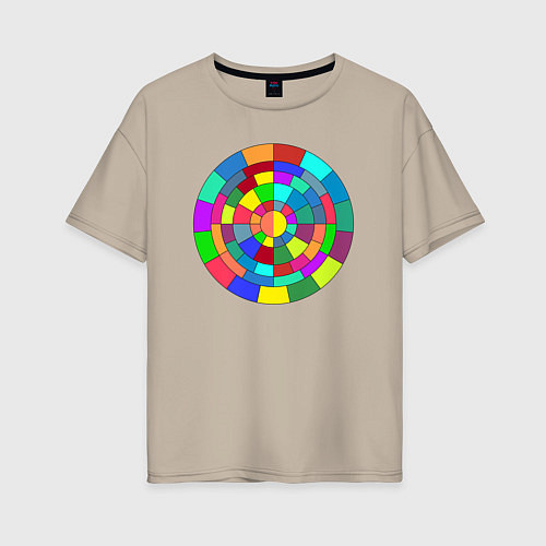 Женская футболка оверсайз Круг спектр из прямоугольников / Миндальный – фото 1