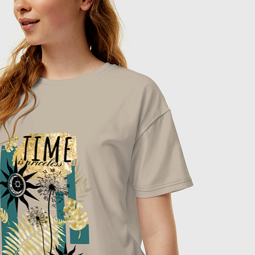 Женская футболка оверсайз С солнцем и луной / Миндальный – фото 3