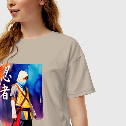 Женская футболка оверсайз Ниндзя - иероглифы - живопись / Миндальный – фото 3