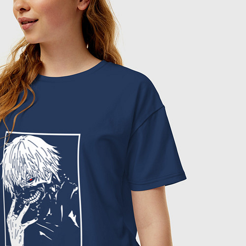 Женская футболка оверсайз Токийский гуль - дэд инсайд / Тёмно-синий – фото 3