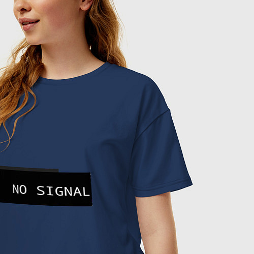 Женская футболка оверсайз Нет сигнала на черном фоне / Тёмно-синий – фото 3