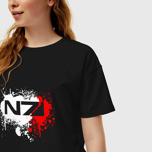 Женская футболка оверсайз Mass Effect N7 - shooter - logo / Черный – фото 3
