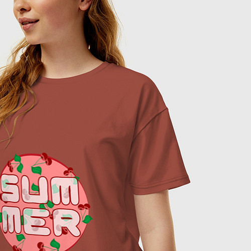 Женская футболка оверсайз Summer cherry / Кирпичный – фото 3