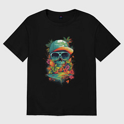 Футболка оверсайз женская Череп лето, цвет: черный