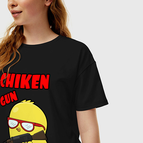Женская футболка оверсайз Chicken machine gun / Черный – фото 3