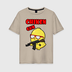 Женская футболка оверсайз Chicken machine gun