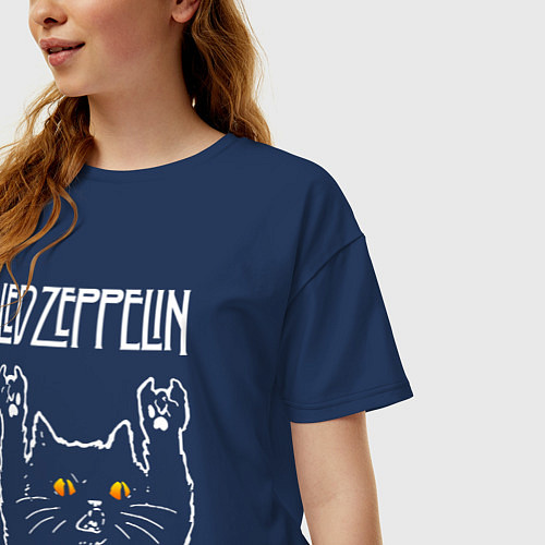 Женская футболка оверсайз Led Zeppelin rock cat / Тёмно-синий – фото 3