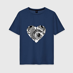 Женская футболка оверсайз Сердце с абстрактным черно-белым узором