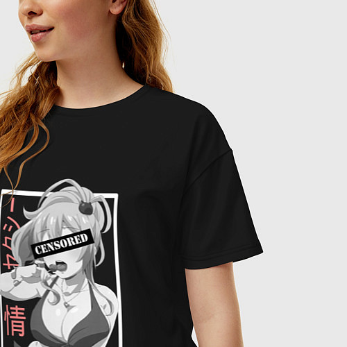 Женская футболка оверсайз Девушка аниме и чупа-чупс / Черный – фото 3