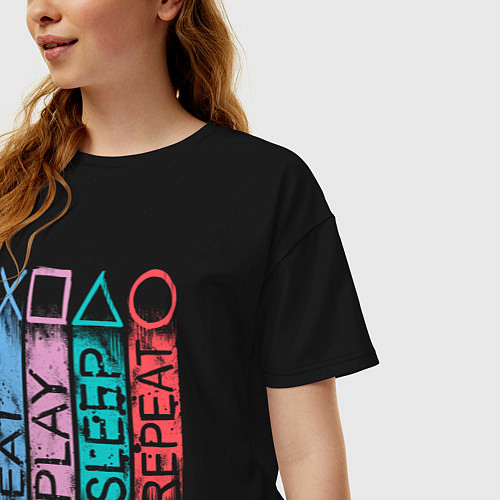 Женская футболка оверсайз Ешь играй спи повтори / Черный – фото 3
