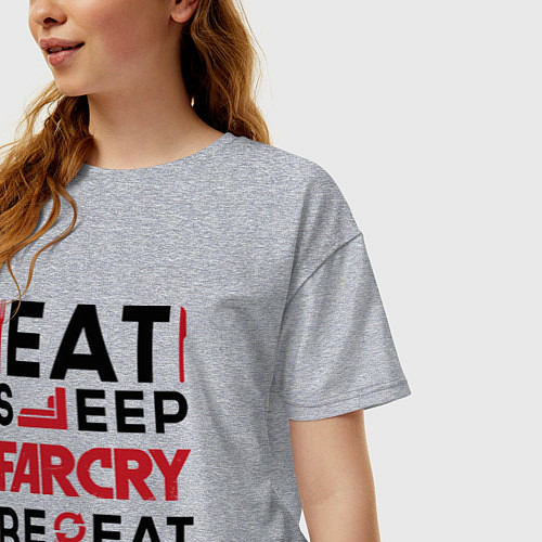 Женская футболка оверсайз Надпись: eat sleep Far Cry repeat / Меланж – фото 3