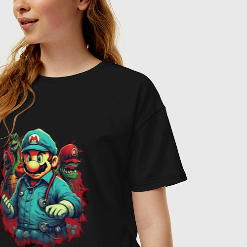 Женская футболка оверсайз Доктор Марио / Черный – фото 3