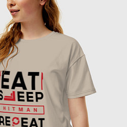 Футболка оверсайз женская Надпись: eat sleep Hitman repeat, цвет: миндальный — фото 2