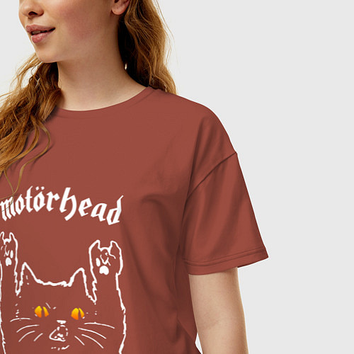 Женская футболка оверсайз Motorhead rock cat / Кирпичный – фото 3