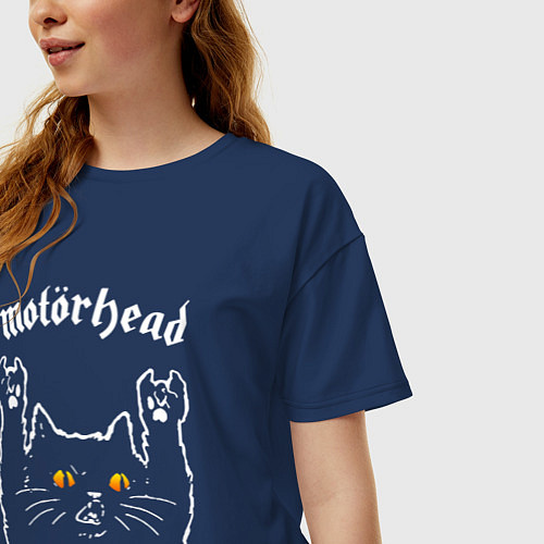 Женская футболка оверсайз Motorhead rock cat / Тёмно-синий – фото 3