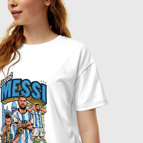 Женская футболка оверсайз Лионель Месси Аргентина 10 / Белый – фото 3