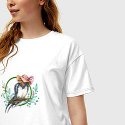 Футболка оверсайз женская Птичка весна в темном, цвет: белый — фото 2