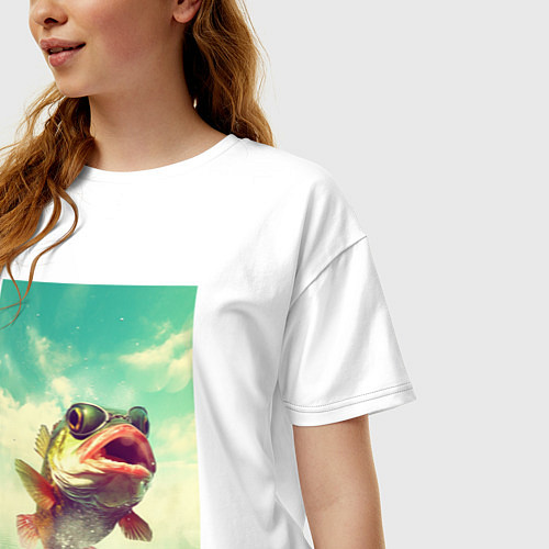 Женская футболка оверсайз Карп выпрыгивает из воды / Белый – фото 3